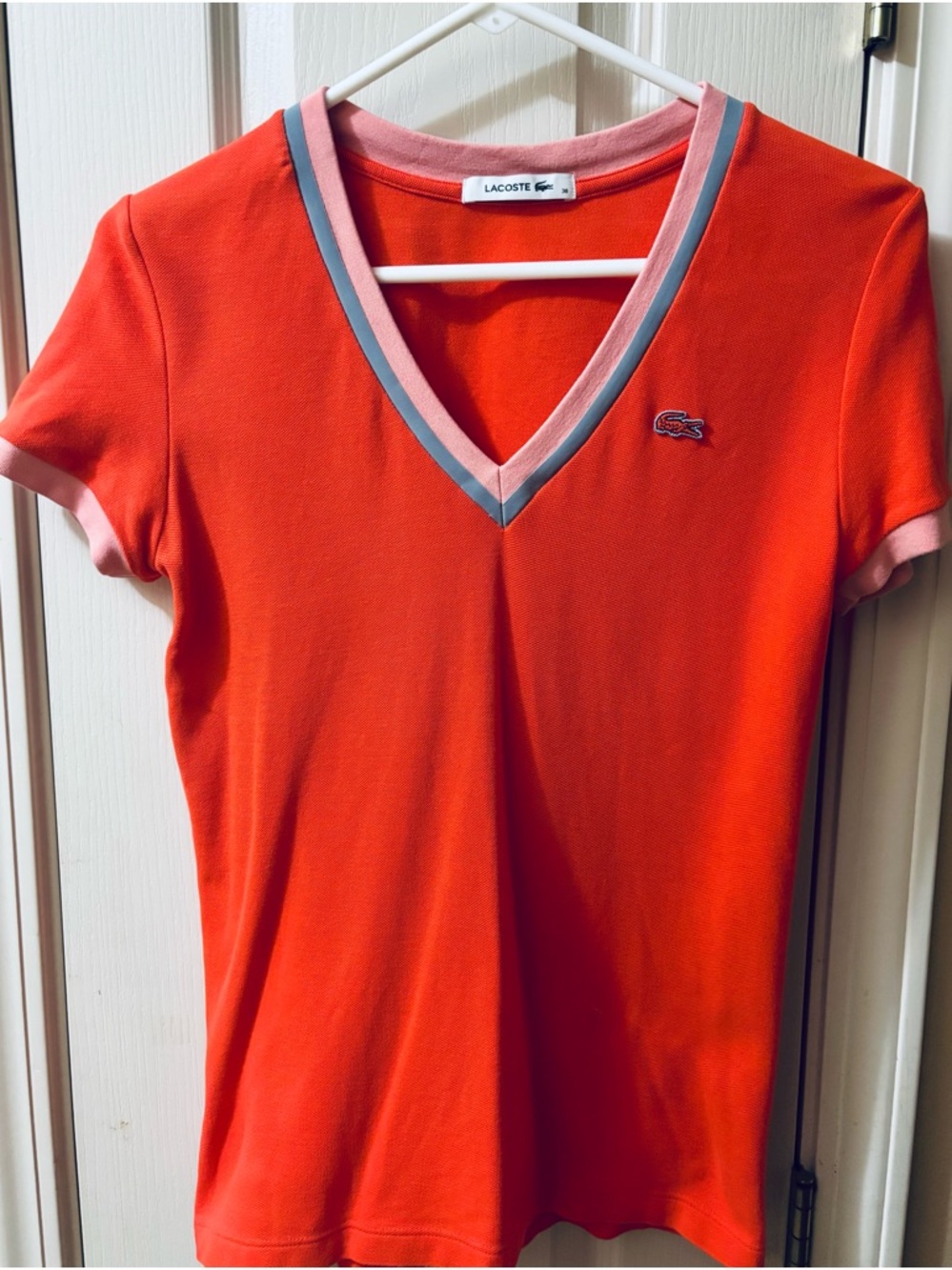 Lacoste Women's Orange V-Neck Short Sleeve Top